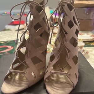 Brand New!! G.I.L.I. Elegant Lace-Up Cutout Heels. Taupe, size 10.